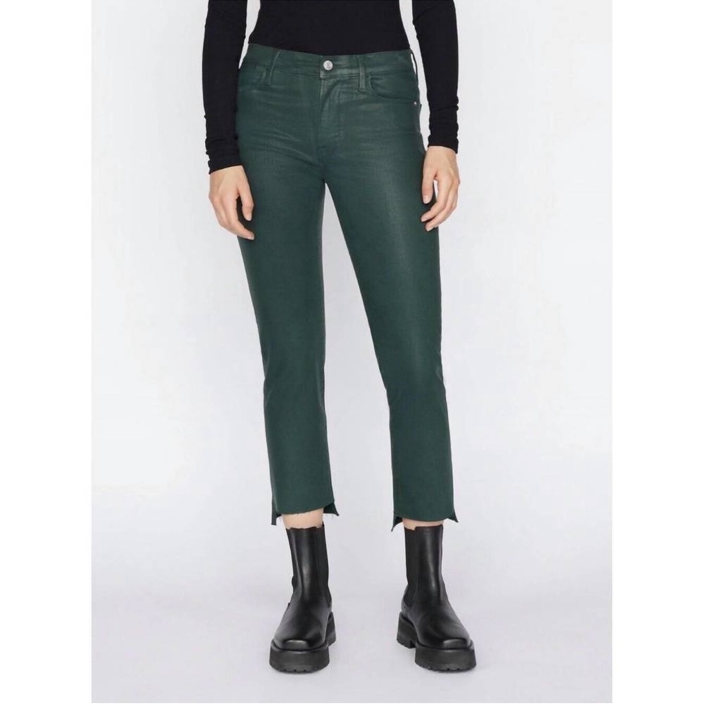 Frame Denim Green Coated Le High Straight in Pine